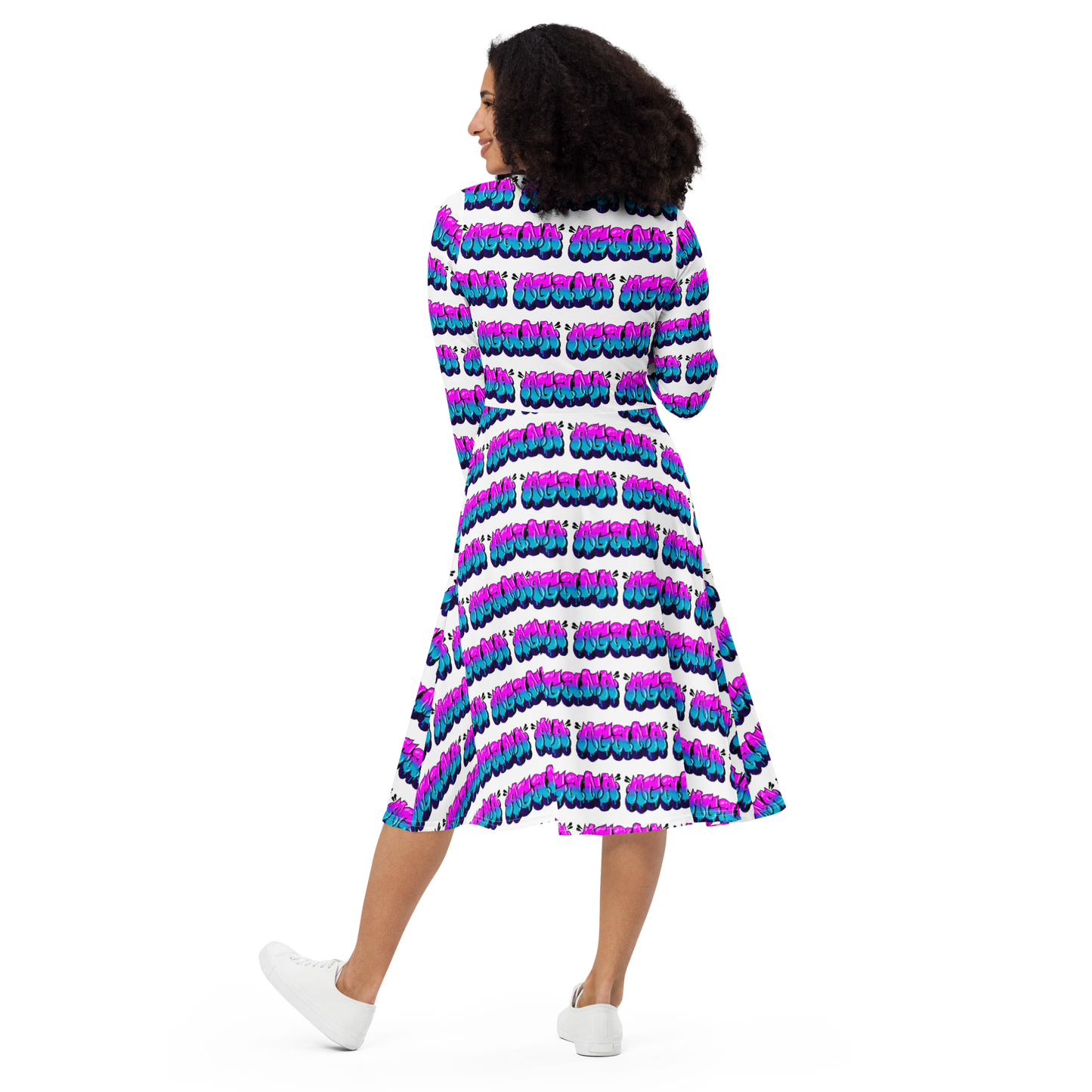 "AGANA BUBBLE DRIP" Long Sleeve Midi Dress