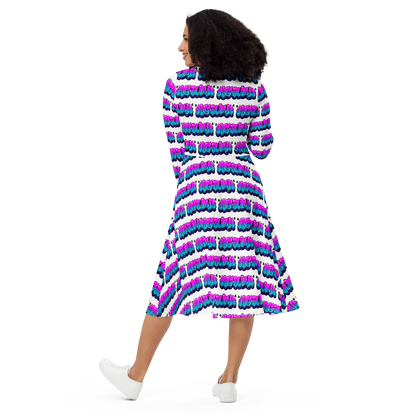 "AGANA BUBBLE DRIP" Long Sleeve Midi Dress