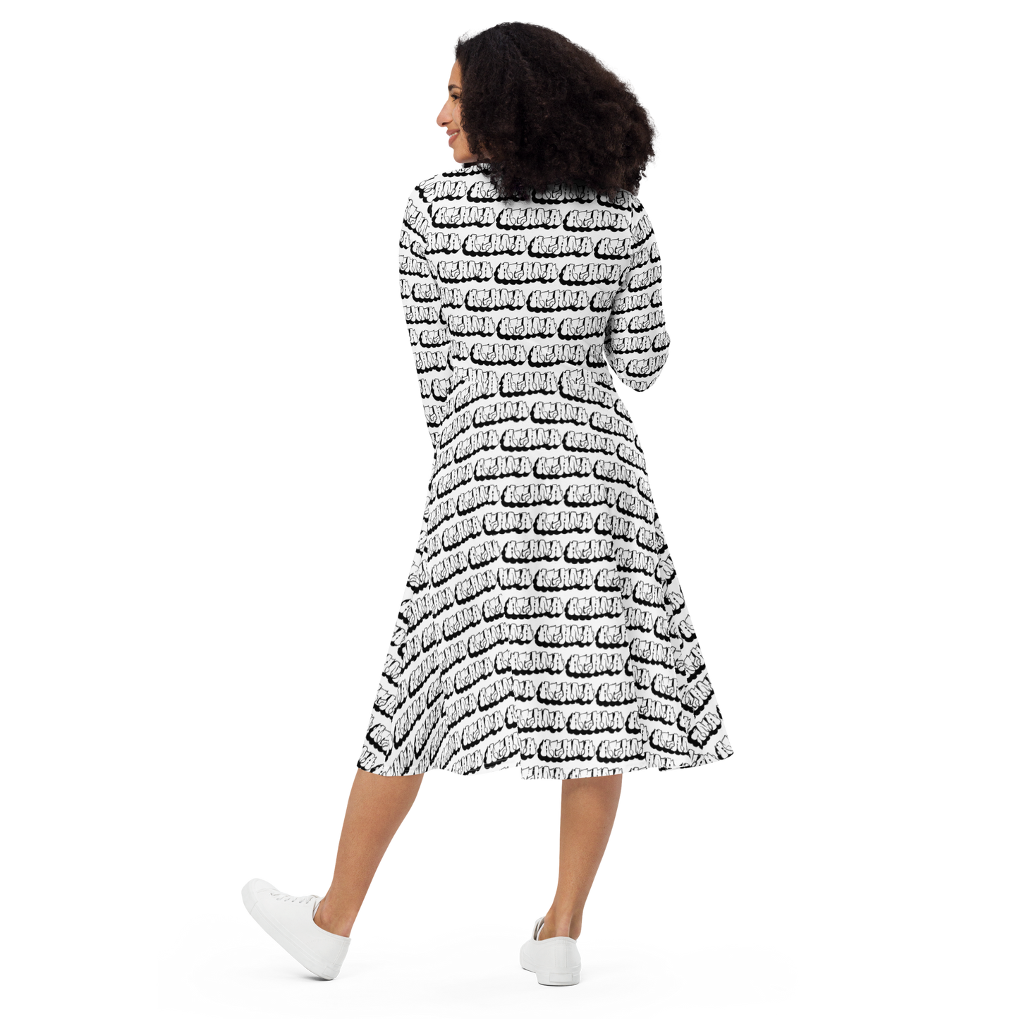 "AGANA" Long Sleeve Midi Dress