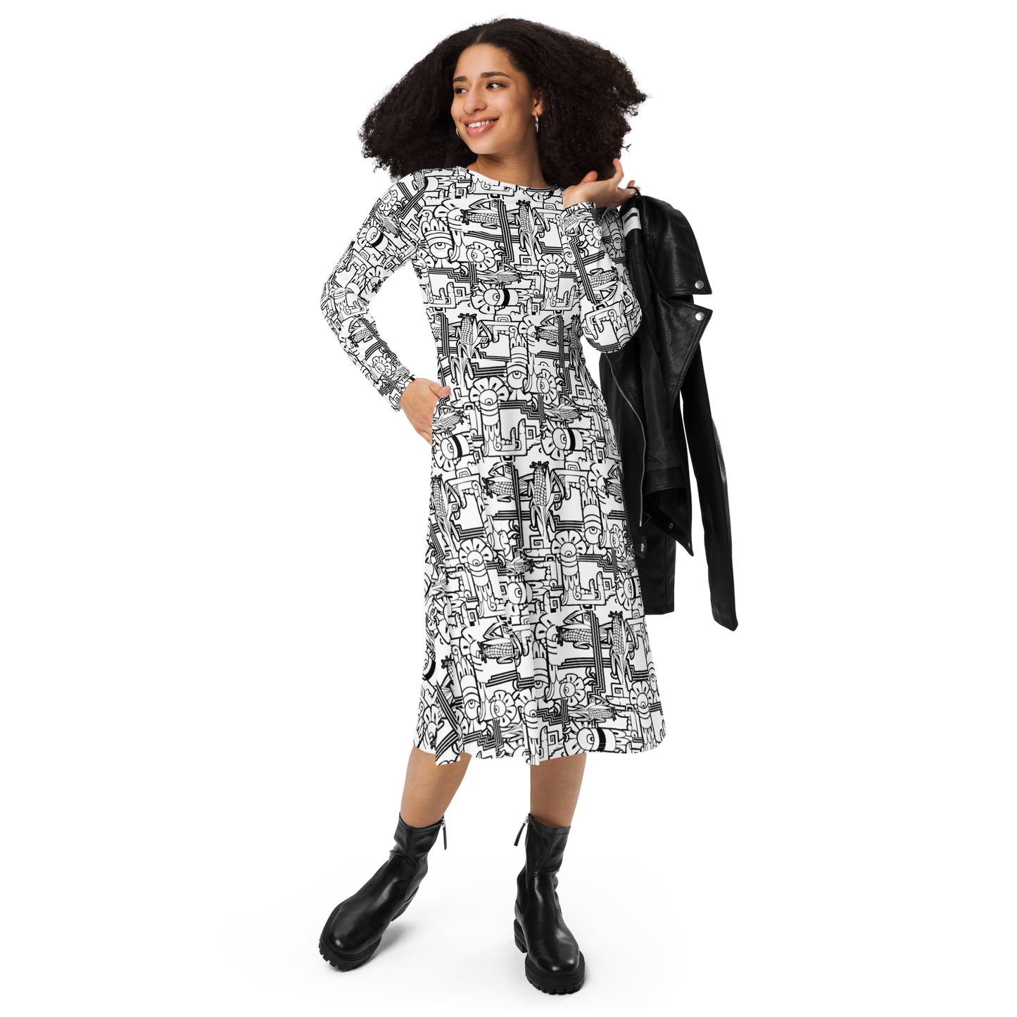 "MAIZ" Long Sleeve Midi Dress