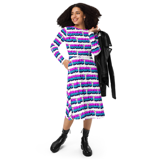 "AGANA BUBBLE DRIP" Long Sleeve Midi Dress