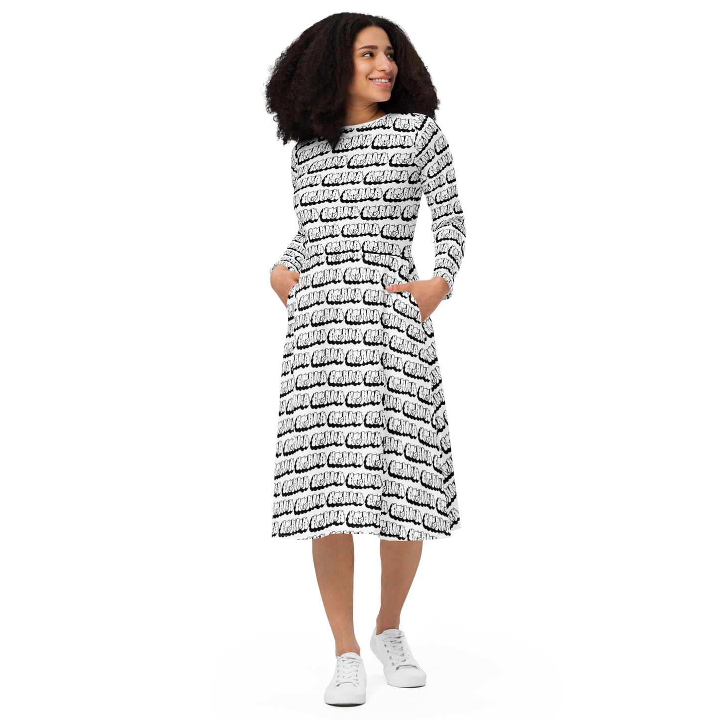 "AGANA" Long Sleeve Midi Dress