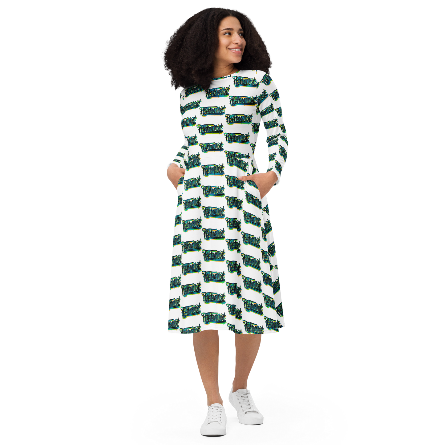 "HEY HOMEGIRL" Long Sleeve Midi Dress GRN