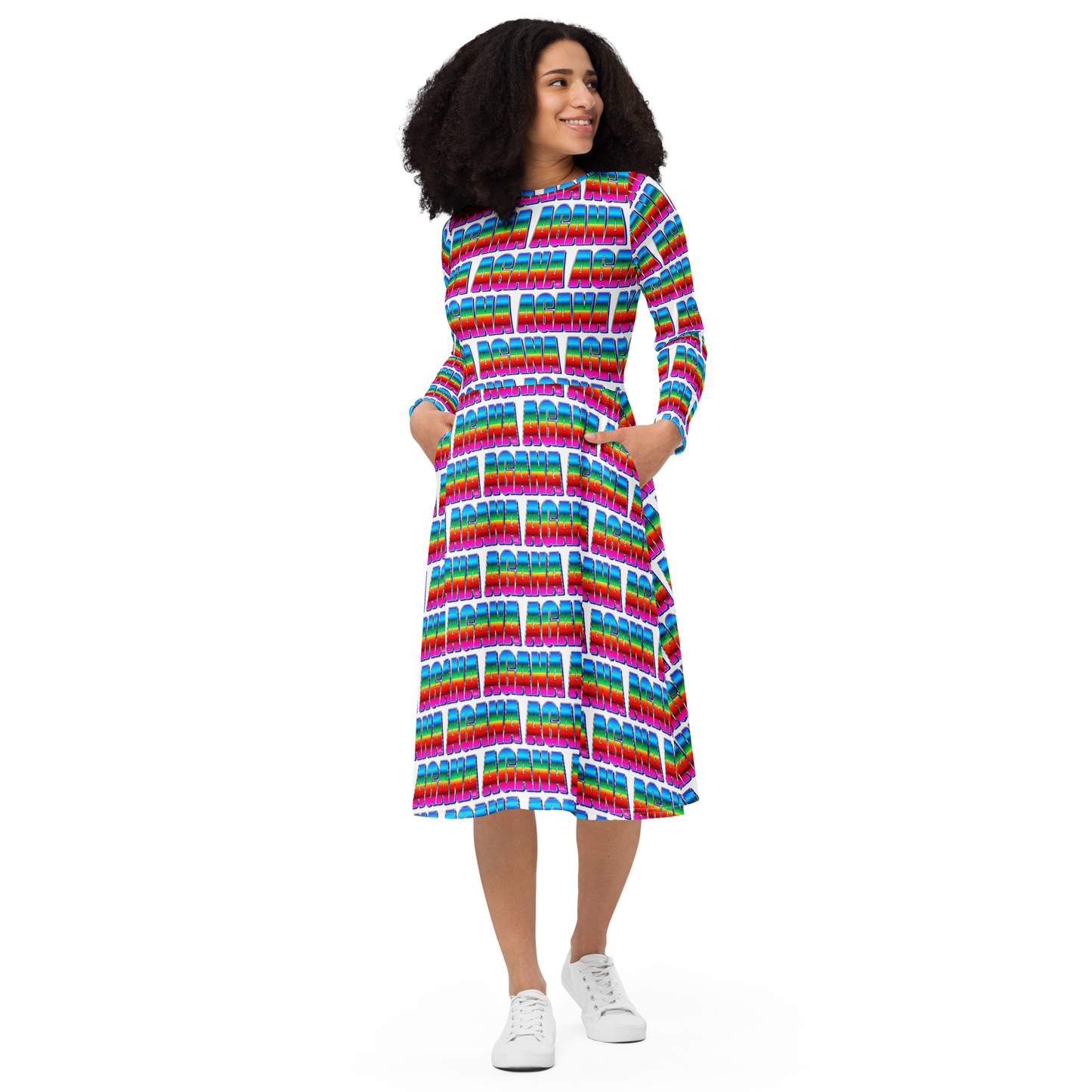 "AGANA SERAPE" Long Sleeve Midi Dress