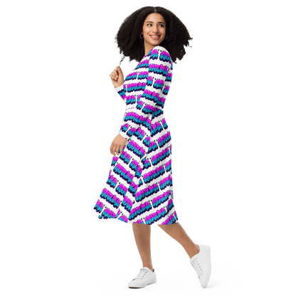 "AGANA BUBBLE DRIP" Long Sleeve Midi Dress