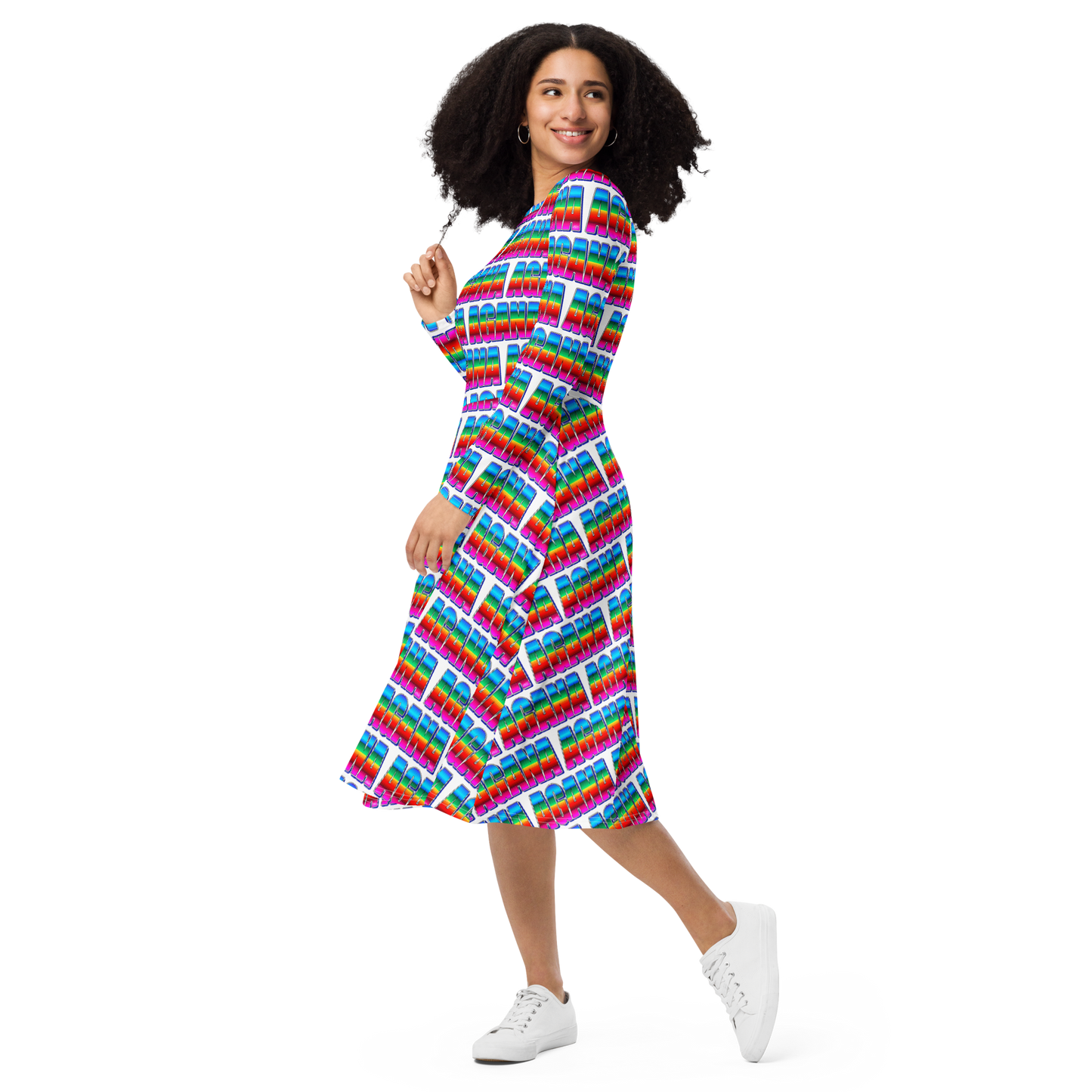 "AGANA SERAPE" Long Sleeve Midi Dress