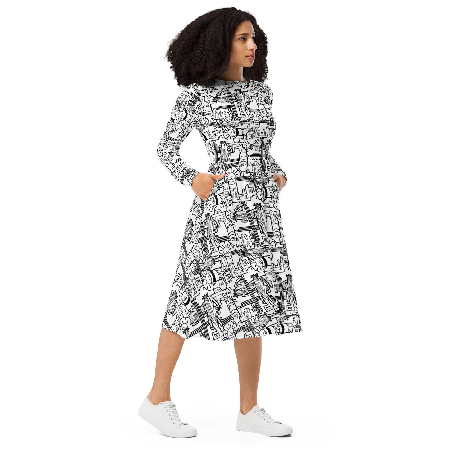 "MAIZ" Long Sleeve Midi Dress