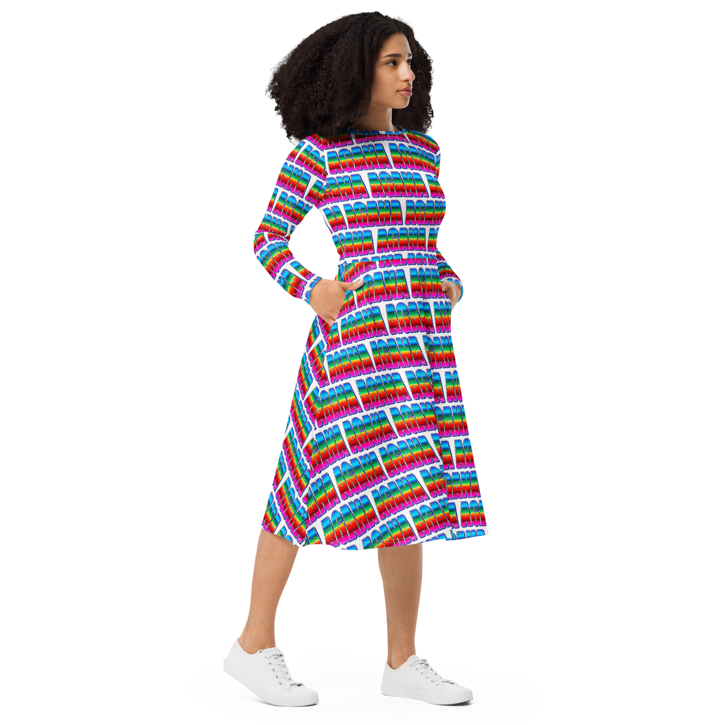 "AGANA SERAPE" Long Sleeve Midi Dress